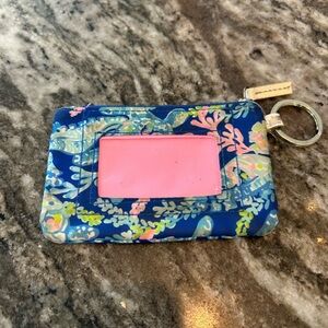 Lilly Pulitzer Blue and Pink Coral Key & Card Holder, has wear